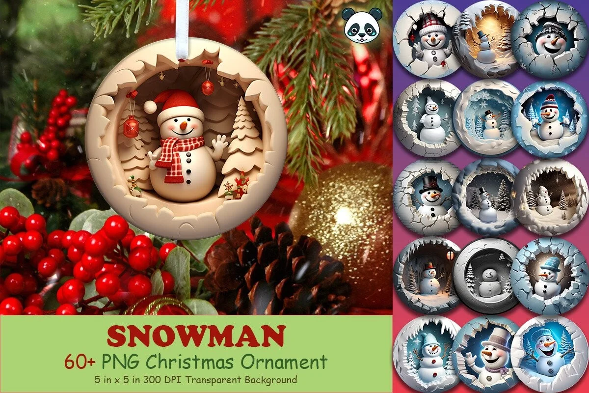 3D Snowman christmas Ornaments Bundle – 60 Unique Designs