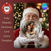 Christmas Santa Holding Globe Canva Template with Tutorials Included